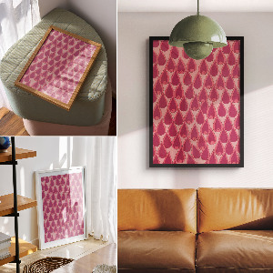 Wall art with a pink raindrop pattern