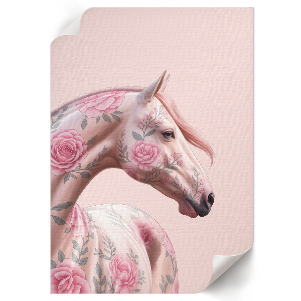 Wall art featuring a horse with floral motifs