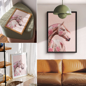 Wall art featuring a horse with floral motifs