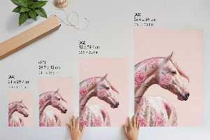 Wall art featuring a horse with floral motifs