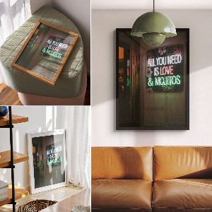Decorative poster featuring a neon mojito design