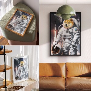 Decorative poster featuring an astronaut dog
