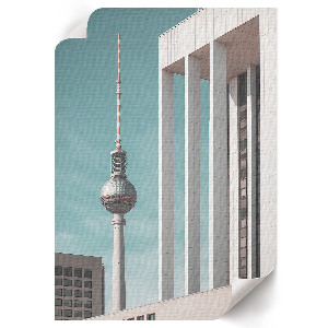 Decorative poster featuring a city tower