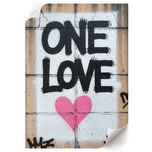 Wall art featuring 'Love' graffiti