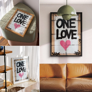 Wall art featuring 'Love' graffiti