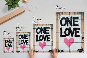 Wall art featuring 'Love' graffiti