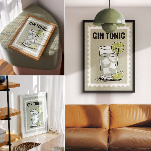 Decorative poster featuring a gin and tonic motif