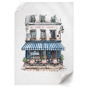 Wall art featuring a French café scene