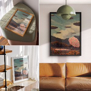 Wall art depicting spaceships