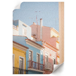 Decorative poster featuring pastel-colored buildings