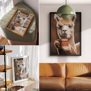 Art print Alpaca with coffee