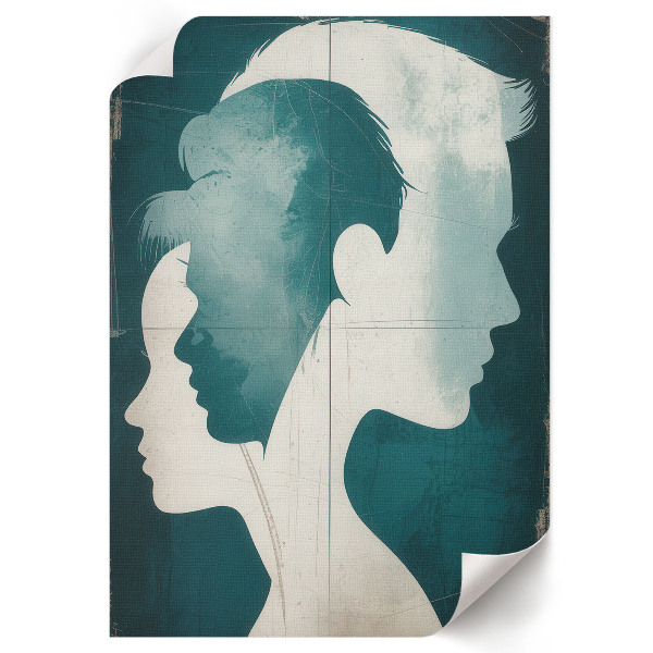 Wall art featuring stylized facial profiles