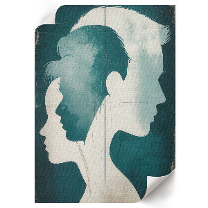 Wall art featuring stylized facial profiles