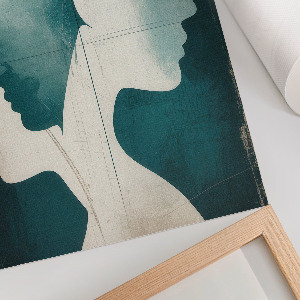 Wall art featuring stylized facial profiles