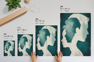 Wall art featuring stylized facial profiles