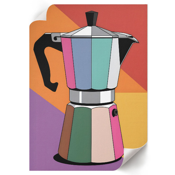 Decorative poster featuring a colorful coffee pot
