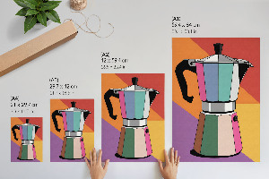 Decorative poster featuring a colorful coffee pot
