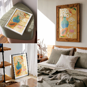 Decorative poster with a flowers and fruits motif