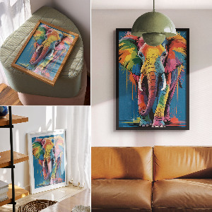 Decorative poster featuring a colorful elephant