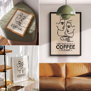 Line art wall print featuring a coffee motif