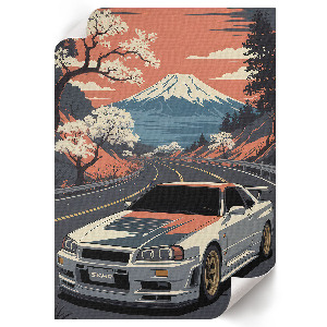 Decorative poster featuring a car and mountains