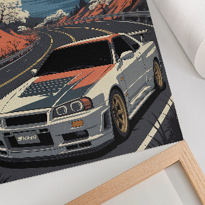 Decorative poster featuring a car and mountains