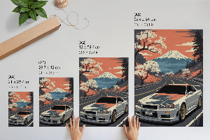 Decorative poster featuring a car and mountains