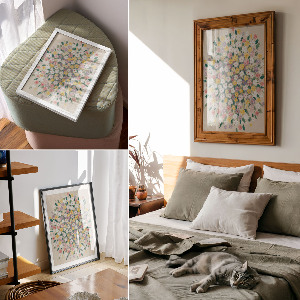 Wall print with a colorful bouquet
