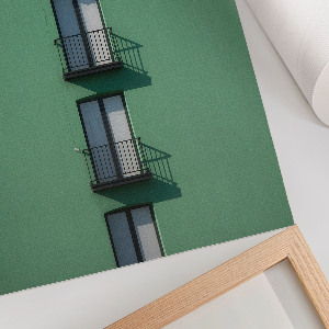 Wall print with a green façade design