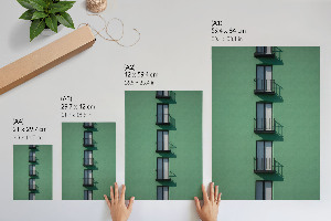 Wall print with a green façade design