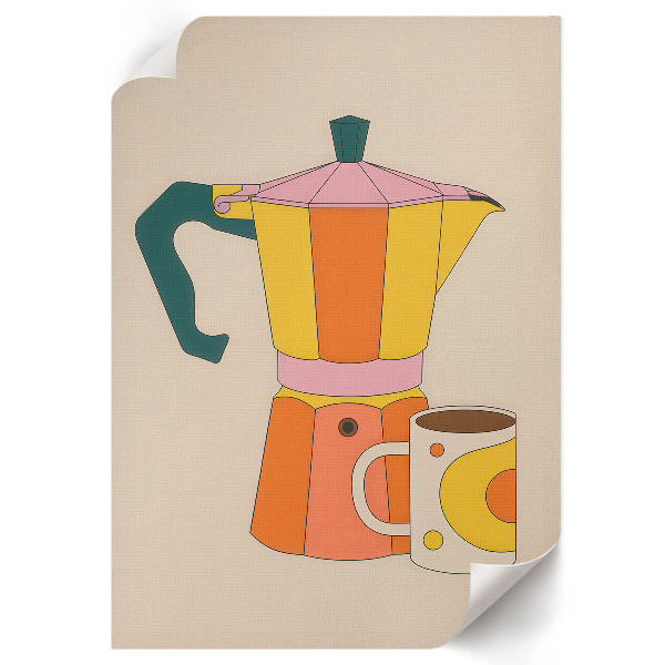 Art print featuring a coffee pot and mug