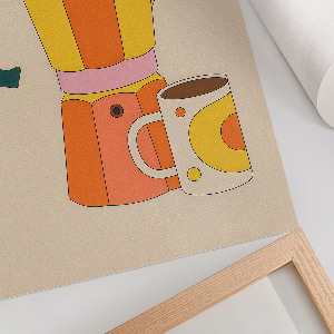 Art print featuring a coffee pot and mug