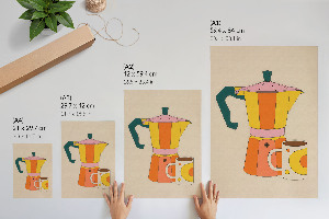 Art print featuring a coffee pot and mug