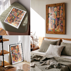 Decorative poster showing portraits of women