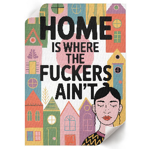 Decorative poster featuring colorful houses