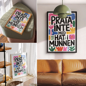 Wall art featuring text and colorful design