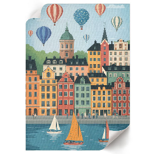 Wall art depicting a city scene