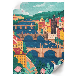 Decorative poster depicting a city landscape