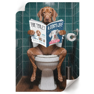 Wall print showing a dog in a bathroom