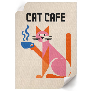 Poster featuring a cat with a coffee theme