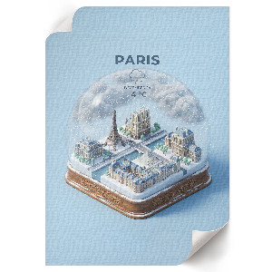 Poster featuring a Paris snow globe illustration