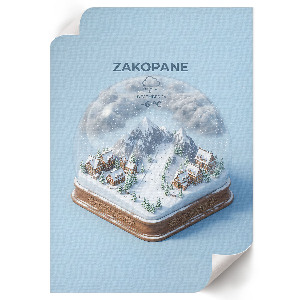 Wall art featuring a snow globe motif of Zakopane