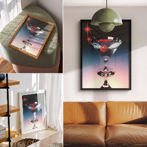 Wall print featuring a cherry cocktail