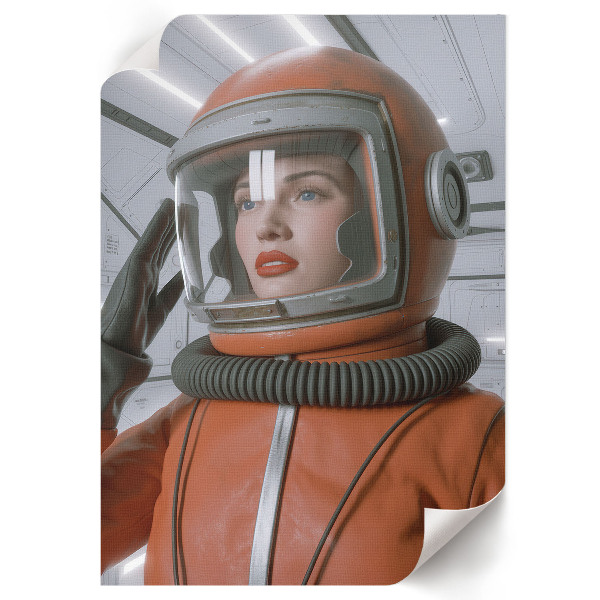 Wall art depicting a woman in a spacesuit