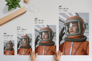 Wall art depicting a woman in a spacesuit