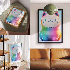 Rainbow cat wall print