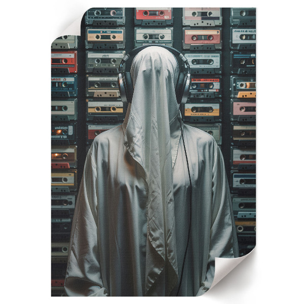 Decorative poster with cassette and music motif