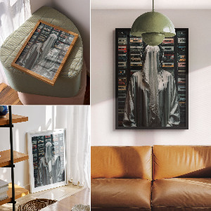 Decorative poster with cassette and music motif