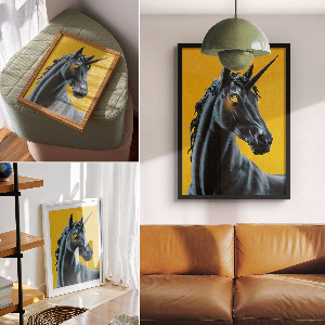 Wall print featuring a black unicorn