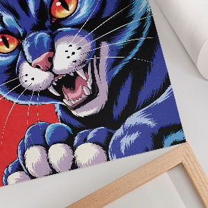 Wall art featuring a blue cat